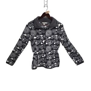 Old Navy Womens Gray White Peace Heart Print Full Zip Fleece Jacket Medium Tall